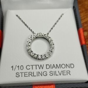 Natural Diamond Sterling Silver Circle Pendant Necklace